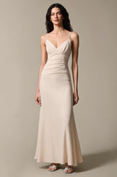 Aprikose Einfaches Abendkleid aus Chiffon mit Spaghettiträgern